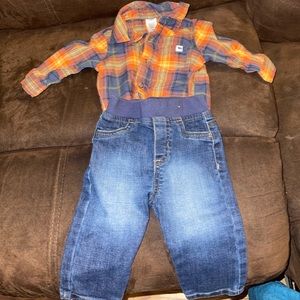 Flannel onesie with jean pants
